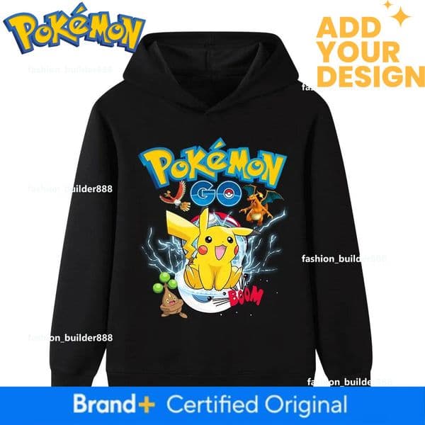 Pokemon Pikachu Fun Printed Warm Hooded Sweatshirt Children's Fall And Winter Casual Comfortable Soft Long Sleeve Top Unisex