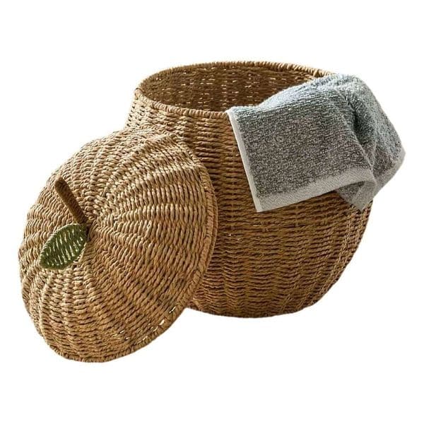 Pear Shaped Storage Basket, Boho Handwoven Paper Rope Desk Organizer for Home Decor, Fruit Style Decorative Bin 26W0422