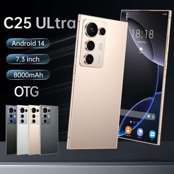 C25ultra Android 12 smartphone with a 7.3-inch high-definition screen, 3GB RAM and 32GB storage, 4G network connectivity.