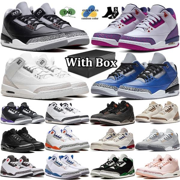 with box 3 designer 3s basketball shoes men women outdoor leather mesh outfit comfortable trainers sports sneakers black white silver chaussure size36-47