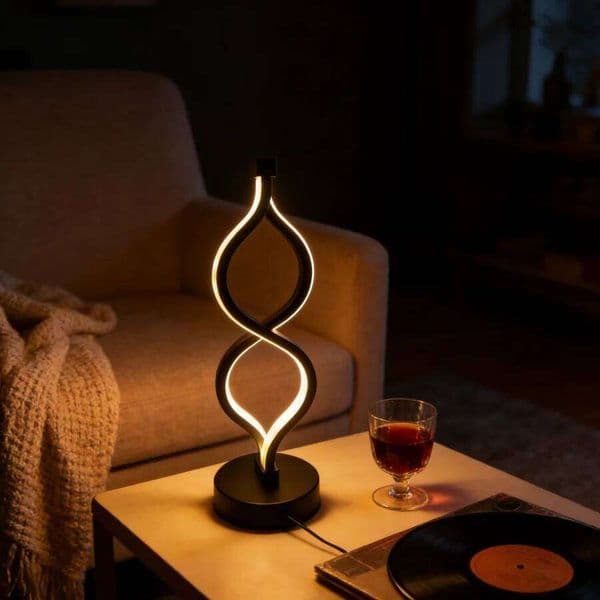 1PC Modern Twisted Infinity LED Table Lamp, Minimalist Sculptural Bedside Night Light for Bedroom, Living Room & Home Office Dec