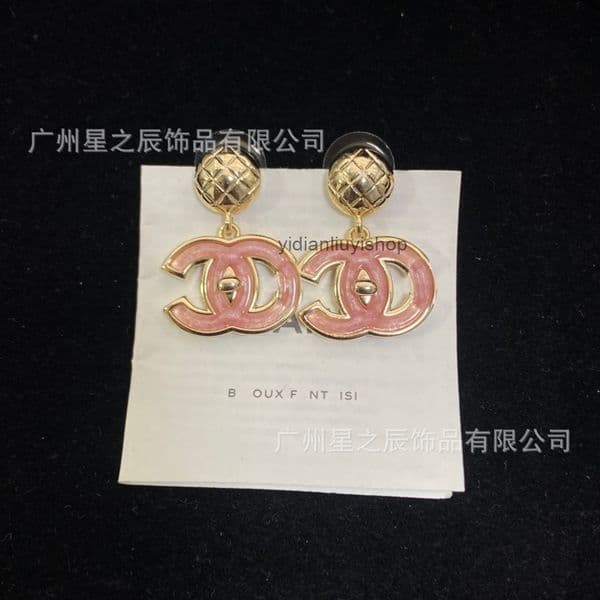 cc earrings Designer Jewelry double C pink enamel diamond-shaped stud earrings women fashion earrings channels Studs