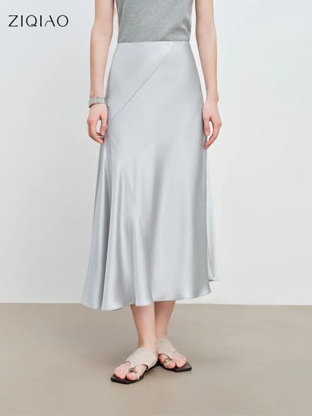 ZIQIAO Petite yInspired Asymmetrical Acetate Fabric Skirt for Women 2026 Spring Arrival Satin Aline n Long 260421