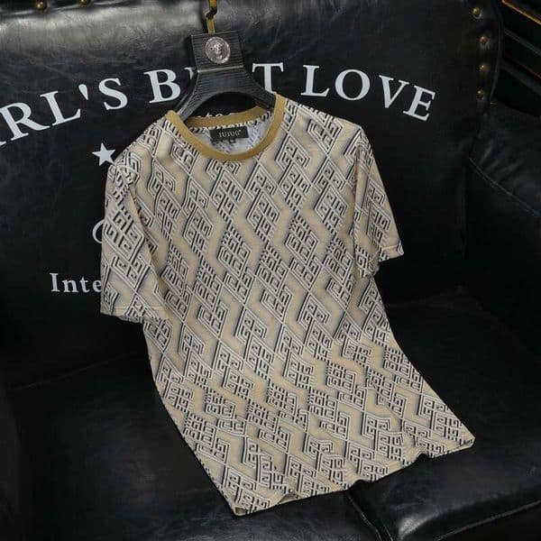 Mercerized Cotton Printed Short-Sleeve T-Shirt For Men Casual Round-Neck Slim Fit Trendy Plus Size New Summer European Style