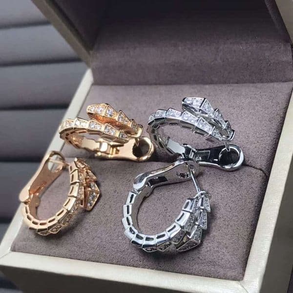 High Version Baojia Thick Plated 18K Gold Snake Bone Stud With Inlaid Diamonds Bamboo Knot Snake-Shaped Earrings Fashion Factory