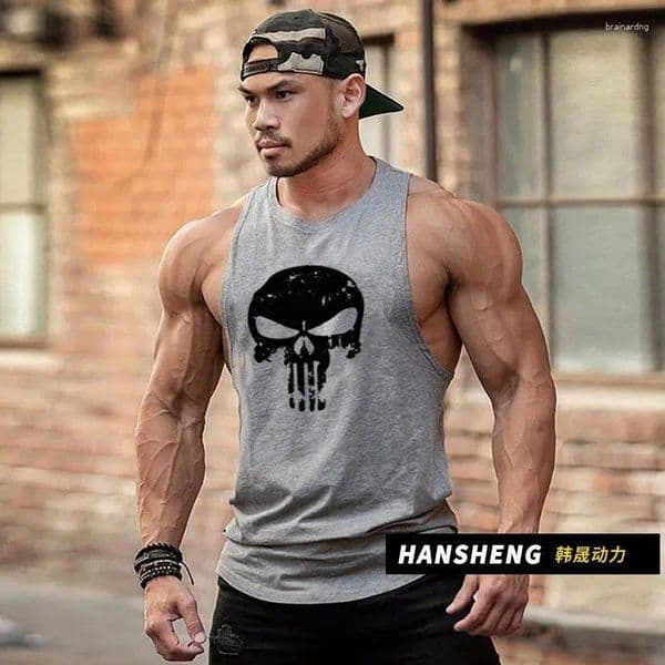 Men's Tank Tops Cotton Printed I-shaped Vest Running Hurdles Sleeveless Loose Training T-shirt