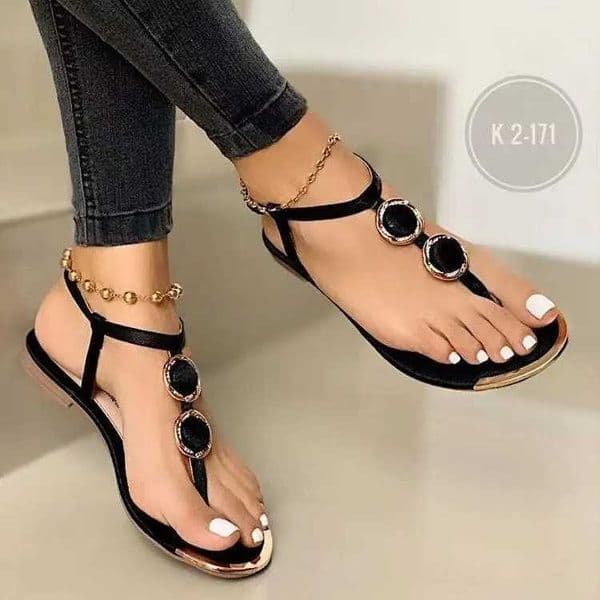 Summer Sandals Women Fashion Casual Beach Outdoor Flip Flop Sandals Metal Decoration Ladies Flat Shoes Big Size 2023 J260422