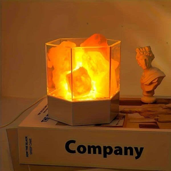 1PC Realistic Fireplace Effect Desk Lamp, Acrylic Cover & Salt Stone Decorative Night Light for Bedroom Living Room