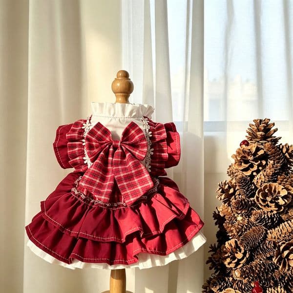 Plaid British Style Pet Clothes, Warm Fleece Pet Apparel for Cats Dogs, Lead-Attachable Dog Cat Clothes for French Bulldog Corgi, Party Pet Outfit