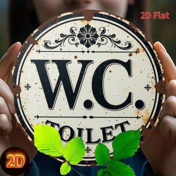 Vintage Round Iron Sign - 2D Flat Printed, Rustic WC (Toilet) Decorative Plaque with Ornate Floral Design, Ideal for Home 26L0422