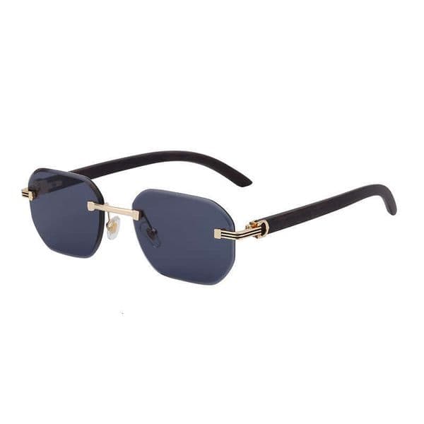 2026 New Custom Diamond Cut Rimless Sunglasses for Men European Retro Style Imitation Wood Grain Temple UV Protection Sun Shades Male Eyewear