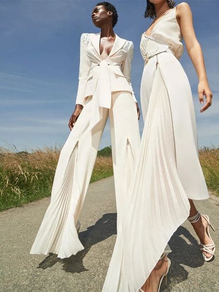HIGH STREET est 2026 ner Runway Suit Set Womens Lacing Belt Blazer Pleated Zip Pants 2pcs 260421
