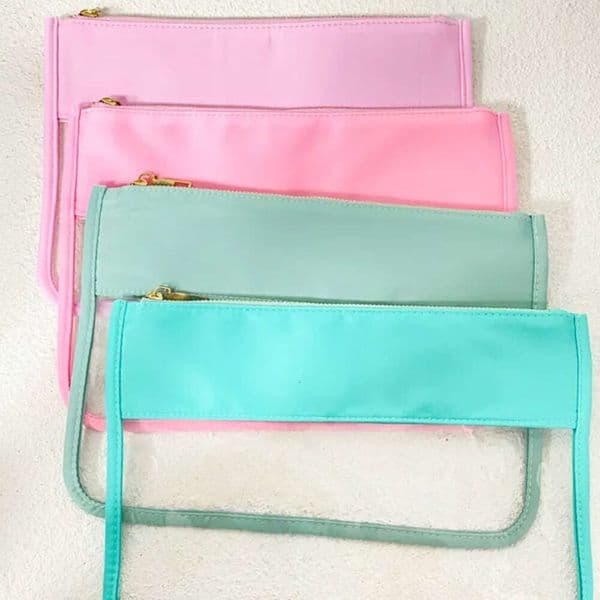 Customized Clear Flat Nylon Pouch Bags PVC Waterproof Cosmetic Bag With Zippered Lavender Embroidery Letters Pouchbag For Women Gift B2