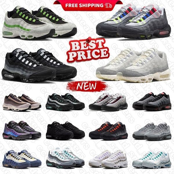 Top designer 95 95s men thick soled running shoes women's outdoor sports and Casual shoes breathable black silver green sizes 36-46