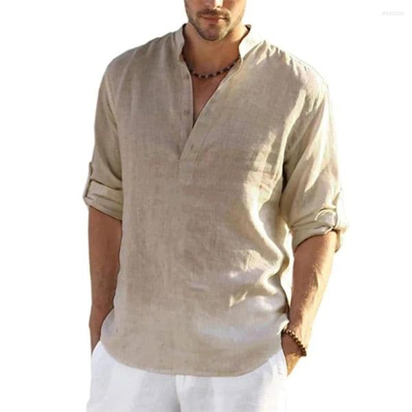 Men's T Shirts Casual Blouse Cotton Linen Shirt Loose Tops Long Sleeve Tee Spring Autumn Handsome