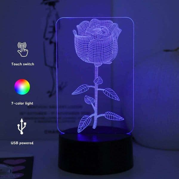 3D rose illusion light, USB powered perfect birthday and holiday gift, bedroom desktop decoration night light