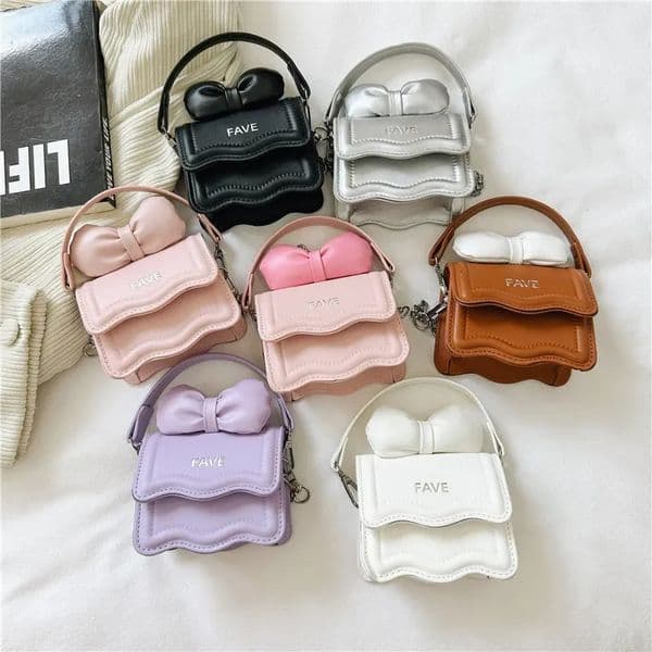 Sweet Bow Childrens Small Square Shoulder Bags Lovely Women Girls Mini Crossbody Bag Cute Princess Coin Purse Chain Handbags 260421