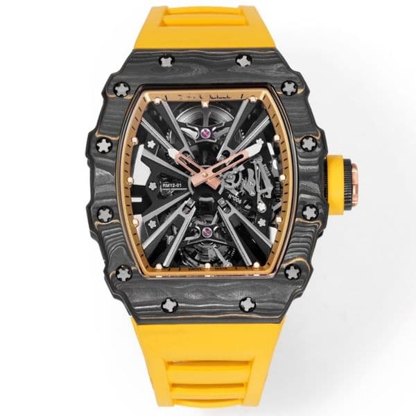 Factory 12-01 swiss Tourbillon manual mechanical movement Gold Carbon TPT mens watch luxury watch watches men wristwatches wayerproof 00