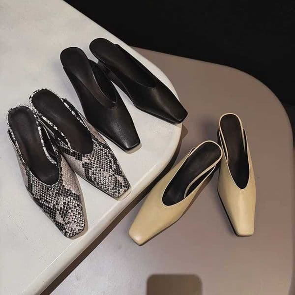 MKKHOU Fashion Sandals Womens New High Quality Genuine Leather Square Head High Heel Slippers Mules Shoes Summer Womens Shoes J260422