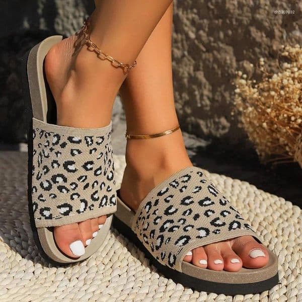 Slippers Fashion Plus Size 35 43 Color Block Round Head Thick Bottom Beach For Women Summer 2026 Casual Footwear Leopard