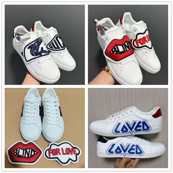 New designer Men Women Casual Shoes Genuine Leather Embroidery Detachable Velcro Red Lips Couple Shark Pattern White sneakers Cartoon Classic