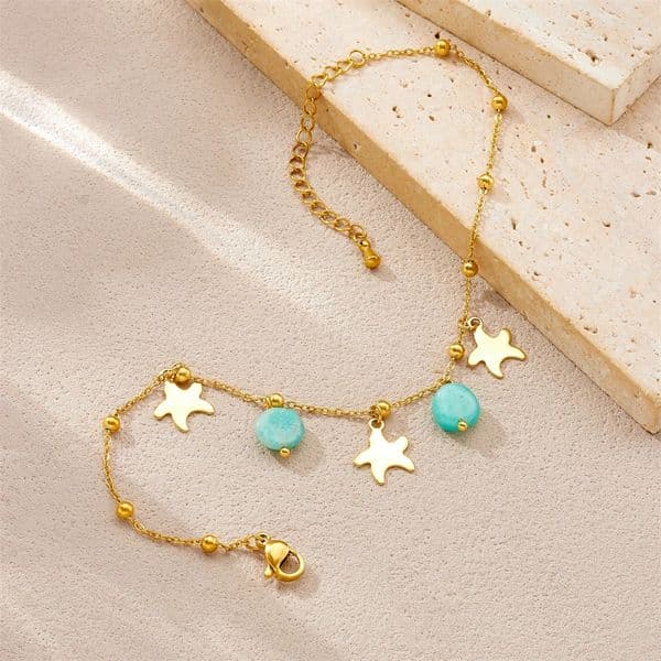 316L Stainless Steel Lovely Star Natural Stone Charms Anklet For Women Fashion Gold Color Chain Summer Beach Jewelry Accessories 260421