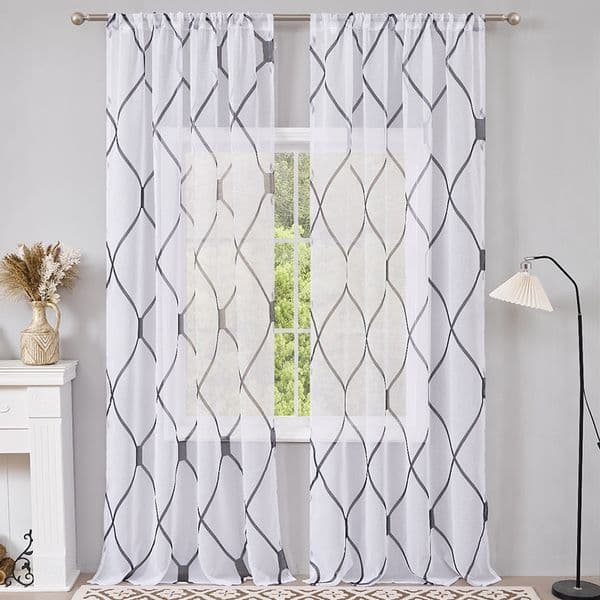 Curtain White Sheer Curtains Plaid Wave Pattern Living Room Treatment Modern Style Simple Soft 2 Panels Bedroom Decoration 260cm
