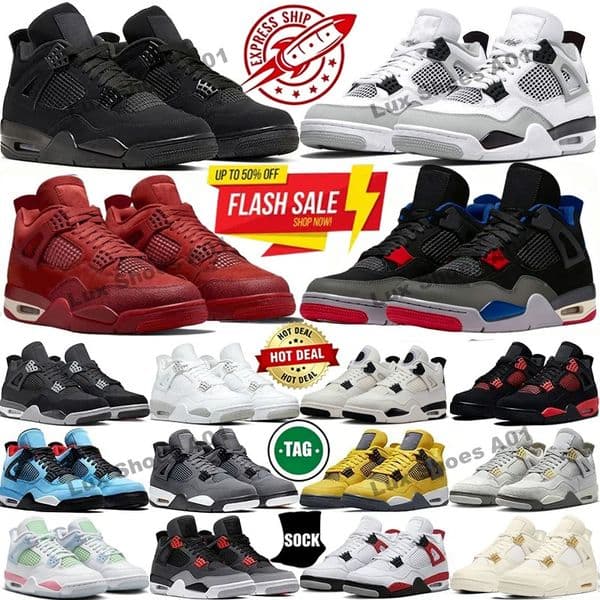 Designer 4s Basketball Shoes Men Women Black Cat University White Pure Money Pink Thunder Oreo Military Blue Fire Red White Cement Cool Grey Olive Sneakers Trainers
