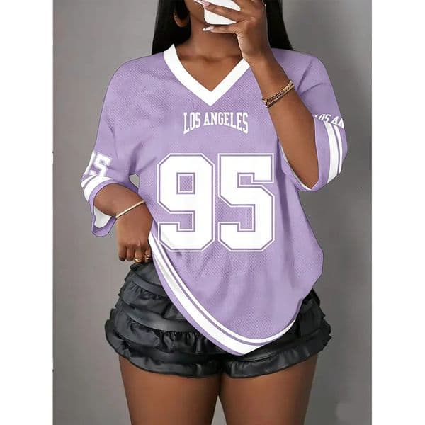 2026 SpringSummer Womens Casual Sports Style Los Angeles Printed Letter NO95V Collar Game Y2k Tshirt Top 260422