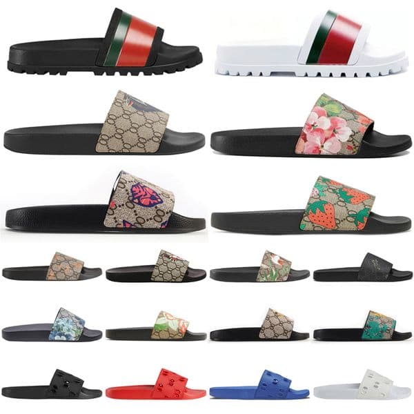 Designer Slippers Mens Womens Slides Claquette Web Rubber Slide Sandals Black White Blooms Floral Flats Gear Sole Luxury Sliders Summer Beach shoes pantoufles