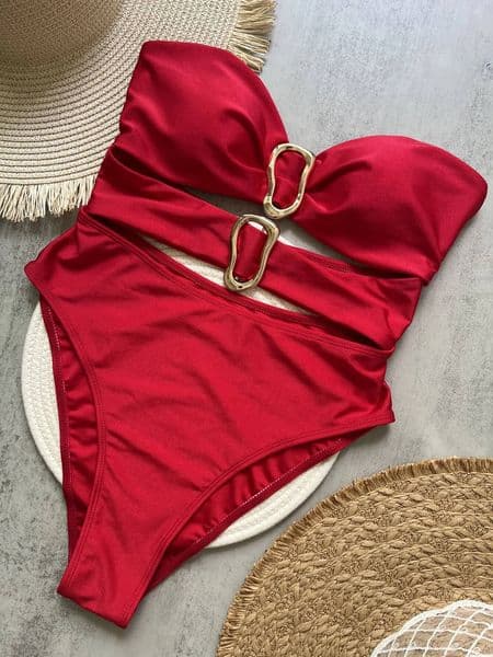 3 Colors Sexy Metal Rings Out Women Swimwear One Piece Swimsuit Female Bandeau High Leg Cut Bather Bathing Suit Swim B022D