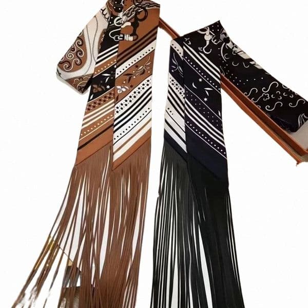 fringed Twill Satin Small Scarf For Office Neck Decoration And Fashion Enhancement x6KZ#