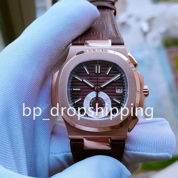 Super Clone Watch Men Size Cal.7750 Automatic Mechanical Movement Watches with Chronograph Men Brown Leather Strap Mans Watches Designer Wristwatches