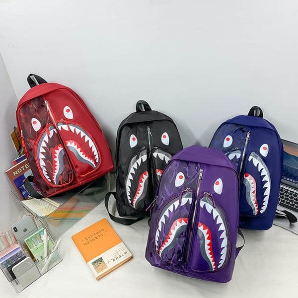 New Women Backpack Fashion Shark Graffiti Personality Trend Casual Lightweight School Bag for Teen Girls Daily Travel