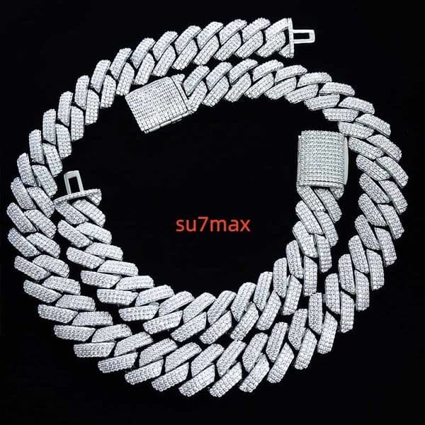 10mm 12mm High Quality Diamond Test Custom Hip Hop Silver Moissanite Iced Out Cuban Chain