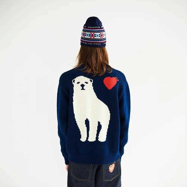 Trendy brand HUMAN autumn and winter polar bear heart pattern sweater knitwear for men and women couples T260418