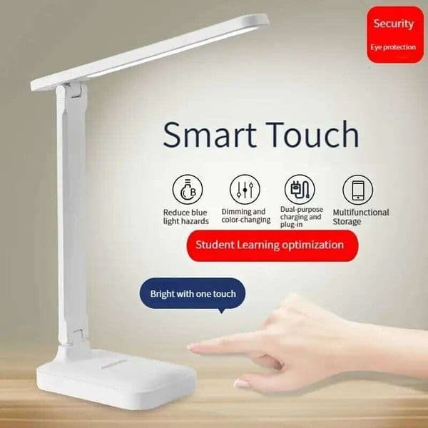 LED Touch Switch Folding Bedroom Bedside Study Reading Eye Care Night USB Plug-in Dimmable White Desk Lamp