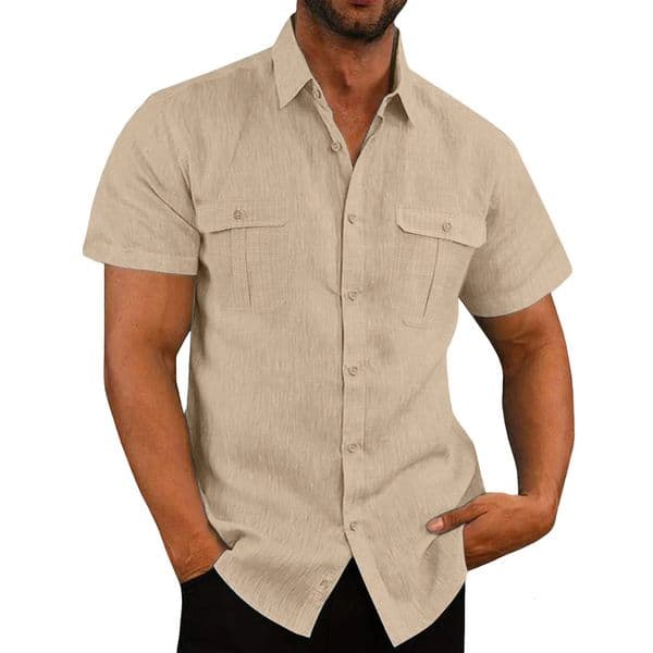 Cotton Linen Shirt Men Pocket Casual Beach Short Sleeve Solid Color Male Tops Tshirts Vintage Streetwear Comfort Shirts 260422