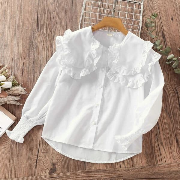 Kids White Clothes Teenagers Preppy Blouse Fashion Infant Tops School Uniforms Shirts Long-Sleeve Clothing Girls Ruffled Shirt 260421