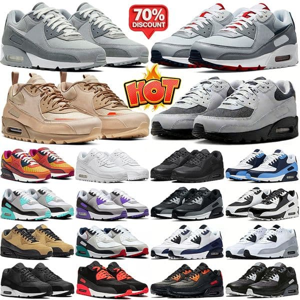free shipping airmaxx 90 90s running shoes men women durable trainers outdoor breathable sports sneakers comfort runner Triple Black white Smoke Grey fashion