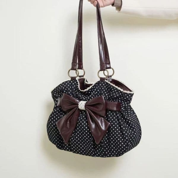 Chic Polka Dot Tote Bag Casual Commuting Vintage Women Handbags Shoulder Versatile Large Capacity n Bow Sweet 260422