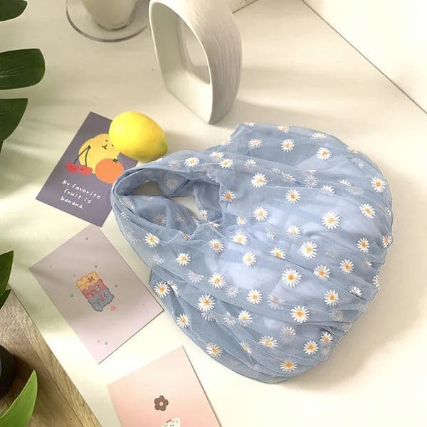 Women Small Transparent Tote Mesh Cloth Bags Daisy Embroidery Handbag Quality Eco Fruit Bag Little Decoration Purse For Girl 260423