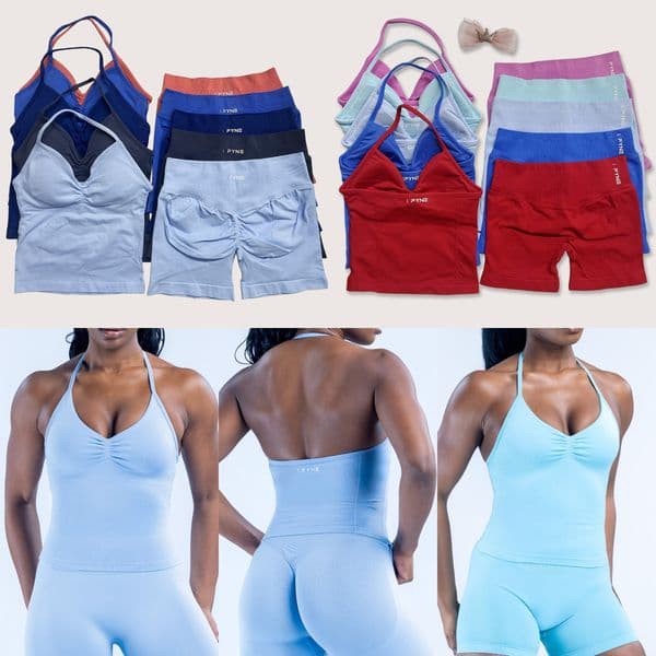 Dfyneing 2pcs Impact yoga Workout Sets Longline Strappy Top Gym Set clothing Women Backless Tank Tops Scrunch Seamless Shorts Gym Suit Fitness Clothes Activewear