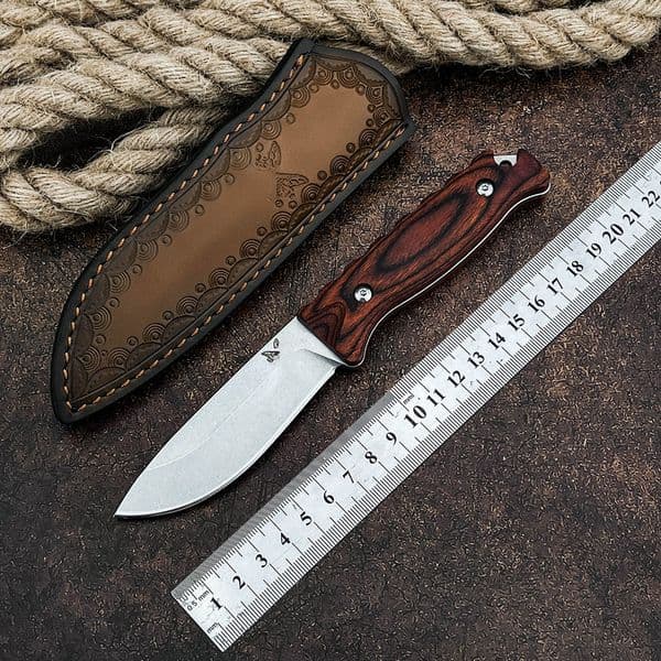 BM 15002 Survival Hunting Knife 9Cr13Mov Steel Fixed Blade with Wooden Handle Outdoor Camping Tool and Sheath EDC Equipment knives