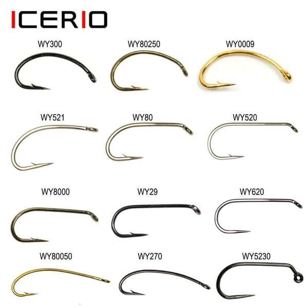 ICERIO 100PCS Classic Barb & Barbless Fishing Dry Wet Jig Shrimps Nymph Caddis Streamer Fly Tying Hook S260422