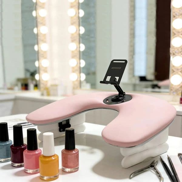 Nail U-shaped hand pillow double folding stand with phone holder PU soft leather surface suitable for nail salons 260423