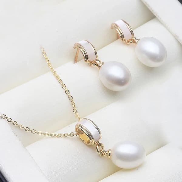Natural Freshwater Pearl Necklace Earrings Set925 Silver Set of Earrings With Pearls Wife Mother Birthday Gift Pink White260421