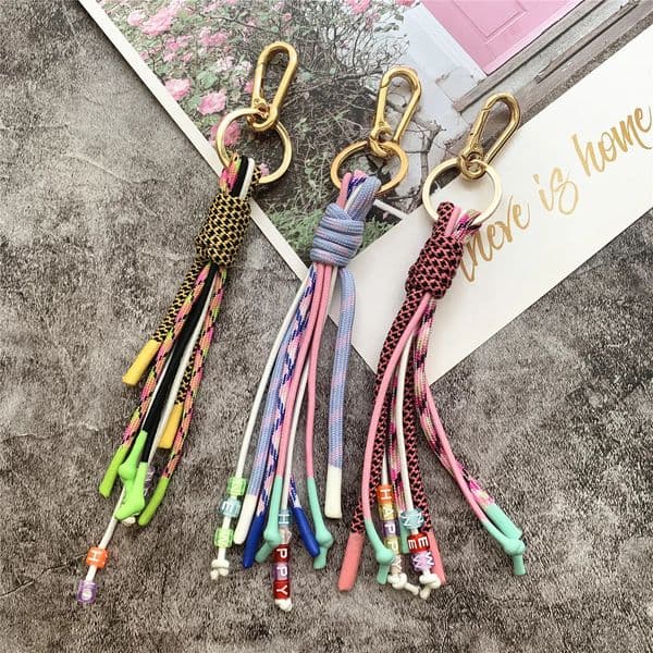 Pendants for the Cell Phone Heavy Metal Key Ring Female Keychain Lanyard Braided Decorate Chain with Beads Keychain for Bags 260422