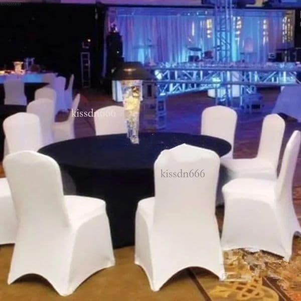 10 new white wedding chair covers, universal elastic polyester spandex elastic seat covers, decorative party, banquet, hotel dinner supplies-A