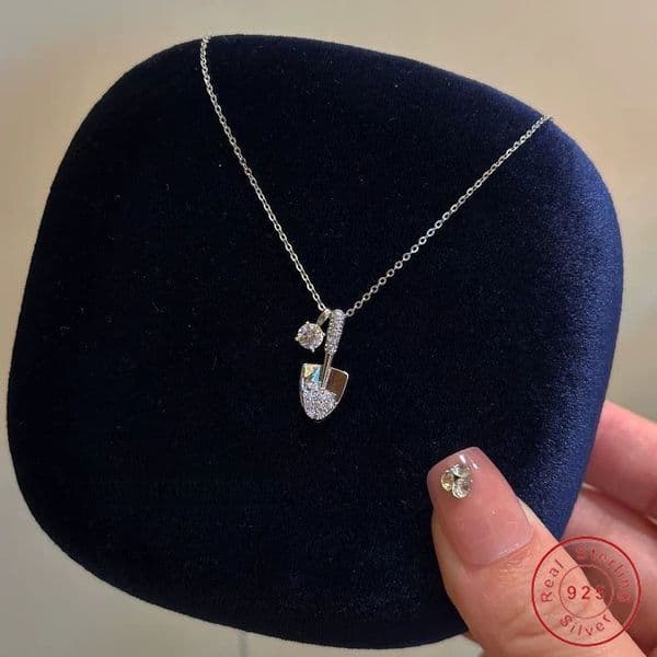 2026 Choucong Genuine 100% 925 Sterling Silver Dainty Shovel Pendant Round Cut High Carbon Diamond CZ Party Sweet Cute Elegant Women Clavicle Necklace Gift